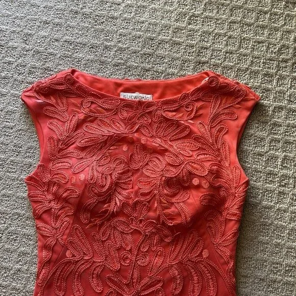 Sue Wong Womens Size 0 Coral Sleeveless Dress Designer Cocktail Embroidered NWOT - Picture 3 of 10